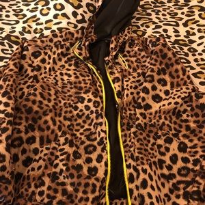 Leopard windbreaker hooded jacket